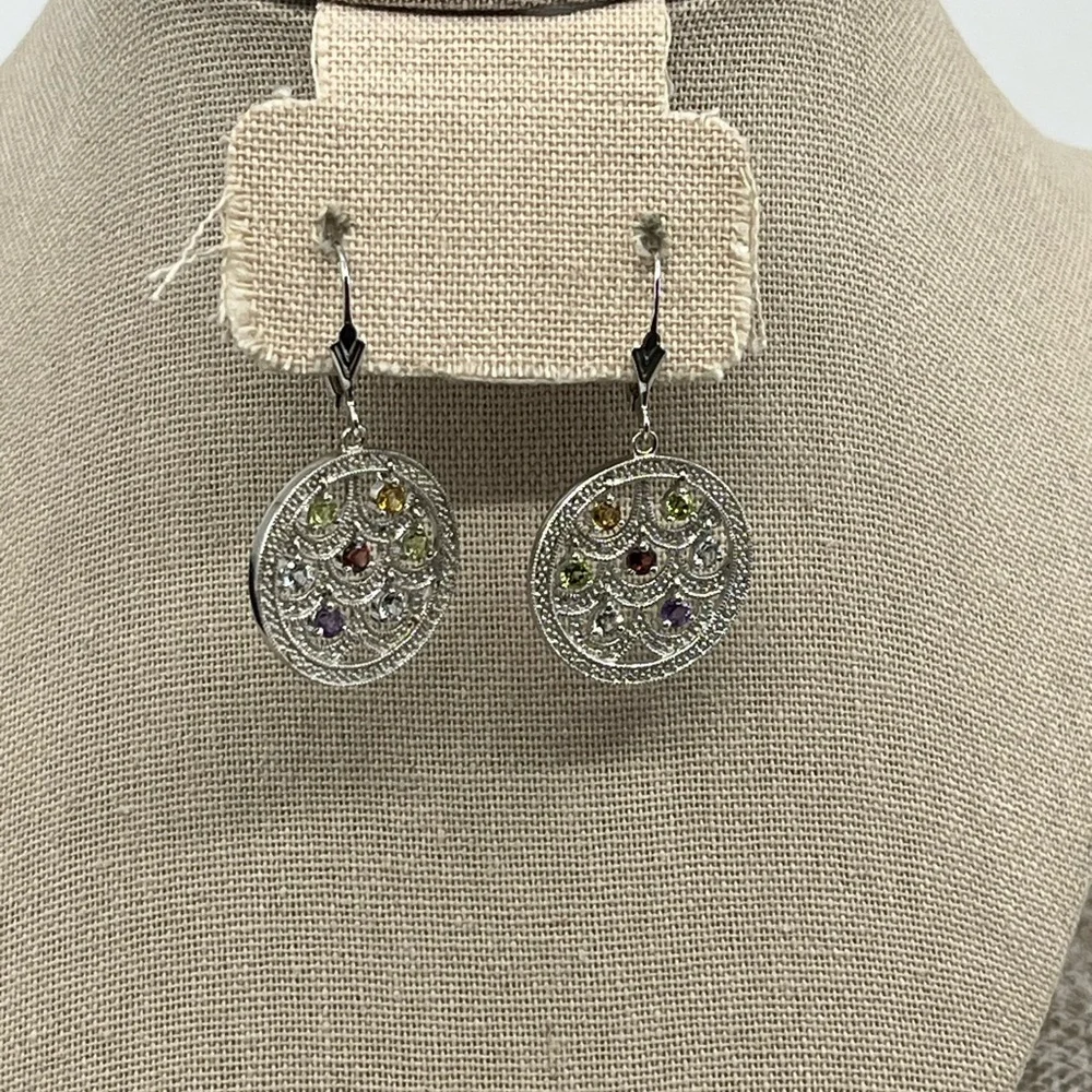 Vintage Ross-Simons Real Sterling Silver Multi-Gemstone Earrings - Picture 10 of 16